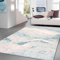 Pasargad Abstract Hand Knotted Rectangle 8' x 9'10" Wool Area Rug in Blue/Ivory