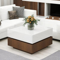 Latitude Run® Square 360° Rotating Coffee Table With 2 Drawers And High Gloss 2-tier Centre Table