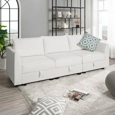 Ebern Designs Blerton 113" Premium Linen Upholstered Square Arm Modular Sofa in Couches & Futons