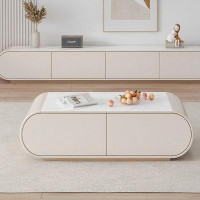 POWER HUT Simple Light Luxury Cream Style Rock Panel Coffee Table Family Small Living Room Modern Simple Coffee Table