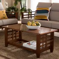 Baxton Baxton Studio Larissa Modern Classic Mission Style Cherry Finished Brown Wood Living Room Occasional Coffee Table