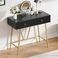 Mercer41 Neus Black Modern Writing Desk Makeup Vanity Table with Drawer