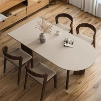 Corrigan Studio 6 - White Person Half-circle Sintered Stone + Pine Solid Wood Dining Table Set