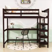 Harriet Bee Wood Loft Bed With Storage Shelves And Desk