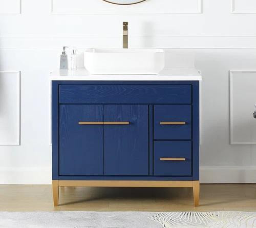 36, 42, 48 & 60 Inch Birch Veneered Blue Finished Vanity with - White Quartz Top w  Vessel or NO Top    CFF in Cabinets & Countertops - Image 3