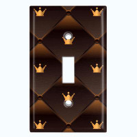WorldAcc Metal Light Switch Plate Outlet Cover (King Crown Chocolate Brown Tufted - Single Toggle)