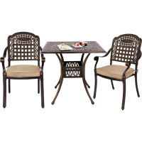 Bloomsbury Market 3 Piece Bistro Set Outdoor Cast Aluminum Patio Dining Set 2 Cushion Chairs and 1 Umbrella Table