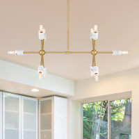 Mercer41 Xiang 60 Watt 10-Light Brushed Gold Mid-Century Modern Island Light with Natural Marble Accents