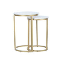Mercer41 Mercer41 Modern Gold Nesting Tables, Round Side End Table Sets, White Marble And Gold Living Room Accent Tables