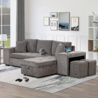 Farm on table L-Shape 3 Seat Reversible Sectional Couch, Sleeper Sofa with Storage Chaise