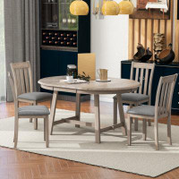 Red Barrel Studio TREXM 5-Piece Wood Dining Table Set Round Extendable Dining Table With 4 Dining Chairs