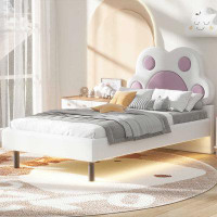 Zoomie Kids Upholstered Platform Bed with Animal Paw Shaped Headboard and LED
