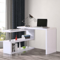 L-shaped Rotating Office Desk Corner Computer Desk Storage Organizer with Shelves White / Rotating office desk