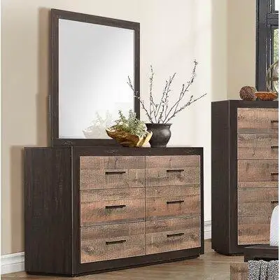 Union Rustic Mitre 6 Drawer Double Dresser with Mirror