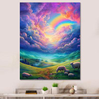 Wrought Studio Magical Rainbow Over Countryside With Sheep - Abstract Shapes Canvas Print