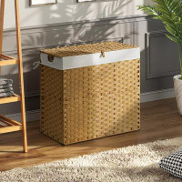 QOLFER 130L Wicker Laundry Baskets Foldable 2 Removable Liner Bags