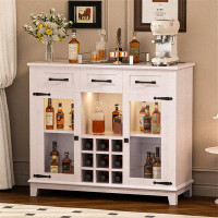 Latitude Run® 42"W Freestanding Farmhouse Bar Cabinet with LED and Charging Station