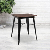 Williston Forge Marylou 23.5" Square Metal Indoor Table with Rustic Wood Top