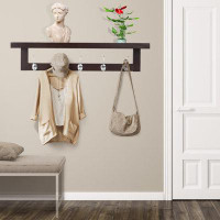 Ebern Designs Deveyon Solid Wood 5 - Hook Wall Mounted Coat Rack with Storage