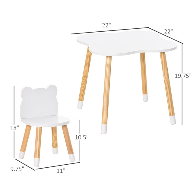 Kids Table and Chair Set 22" x 22" x 19.75" White in Toys & Games - Image 3