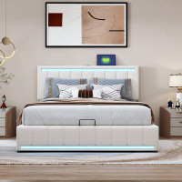 Ivy Bronx Upholstered Platform Bed With Hydraulic Storage System, LED Light, And A Set Of USB Ports And Sockets, Linen F