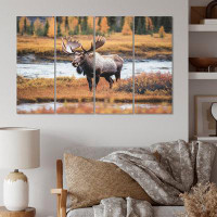 Design Art Moose In Alaska Scenery I - Animals Canvas Print - 4 Panels