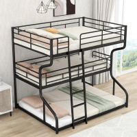 Red Barrel Studio Full XL Over Twin XL Over Queen Size Triple Bunk Bed With Long And Short Ladder