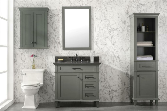 30, 36, 54, 60, 72 & 80 Pewter Green Vanity w 2 CT Choice  (Blue Limestone or Carrara White Marble) (Mirror, OJ & Linen) in Cabinets & Countertops - Image 3