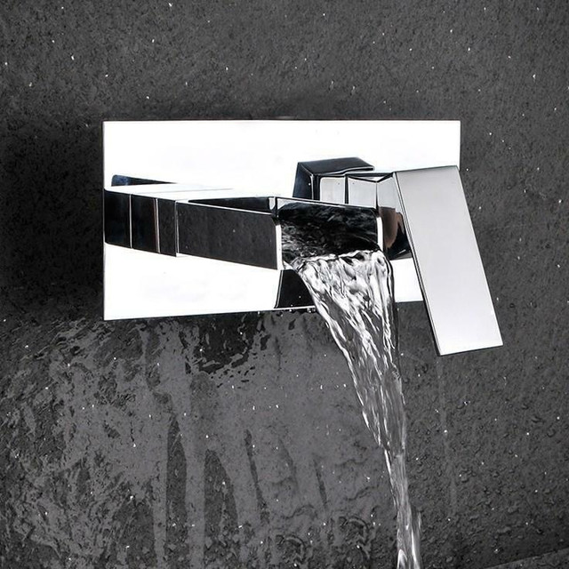 Contemporary Solid Brass Waterfall Wall Mount Bathroom Sink Faucet in Polished Chrome in Plumbing, Sinks, Toilets & Showers - Image 2