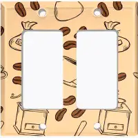 WorldAcc Metal Light Switch Plate Outlet Cover (Coffee Cup Beans Press Tan - Double Rocker)