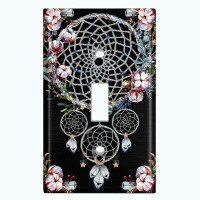WorldAcc Metal Light Switch Plate Outlet Cover (Cotton Feather Dream Catcher Black  - Single Toggle)