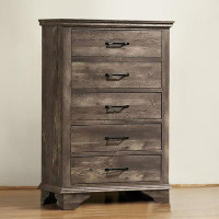 Millwood Pines Fiza 52 Inch Tall Dresser Chest, 5 Gliding Drawers, Rustic Grey Solid Wood