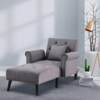 House of Hampton 2-In-1 Chaise Lounge Indoor With Rolled Armrest, Nailhead Trim And Button Tufting, Adjustable Velvet Fa