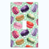 WorldAcc Metal Light Switch Plate Outlet Cover (Colourful Macaron Treat Green Polka Dots  - Single Toggle)