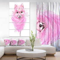 East Urban Home Watercolor Pink Dog Illustration - Multipanel Contemporary Animal Metal Wall Art
