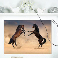 East Urban Home '2 Stallion Rearing Up' Photographic Print on Wrapped Canvas