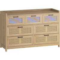 Bay Isle Home™ Dresser For Bedroom With Led Light, Natural Rattan 7 Drawer Dressers, Dressers & Chests Of Drawers, Bedro