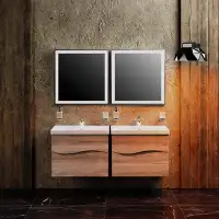 Hokku Designs Modern Wall Mounted Bathroom Vanity With Washbasin | Wave Teak Natural Collection | Non Toxic Fire Resista
