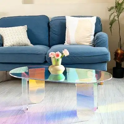 Colourful art acrylic table is made of colourful acrylic plates. At the same angle each acrylic plat...