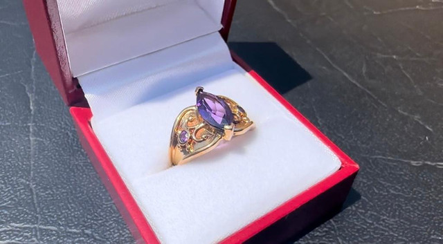 #221 - Marquise Amethyst Custom 10k Ring, Size 7, ON SALE NOW! in Jewellery & Watches