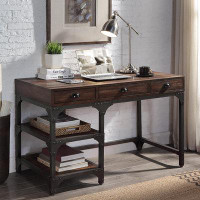 Williston Forge Metal Frame Writing Desk In Expresso Oak And Antique Black