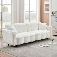 Latitude Run® 96.06 Inch Modern Teddy Velvet Upholstered Sofa With 3 Seater Sofa With 2 Pillows,Black