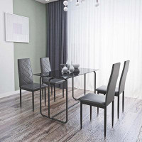 Wrought Studio 5-Piece Rectangle Dining Table Set With Metal Frame-Faux Leather-29.72" H x 27.56" W x 51.18" D
