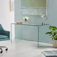 Orren Ellis Modern 12mm Tempered Bent Glass Desk: Elegant, Durable Design For A Contemporary Home Office