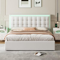 Brayden Studio Queen Size Tufted Upholstered Platform Bed With Hydraulic Storage System And LED Lights
