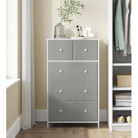 Latitude Run® Light Grey And White 5-Drawer Storage Dresser Tower: Ideal For Hallway Or Dresser Unit Storage