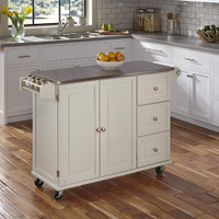 Modern Wood Kitchen Cart Island Table Drawers Stainless Steel Counter