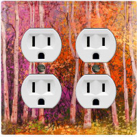 WorldAcc Metal Light Switch Plate Outlet Cover (Colorful Forest Trees Orange - Double Duplex)