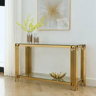 Everly Quinn 55" Gold Sofa Table with Sturdy Metal Frame for Living Room Entryway Bedroom-Gold