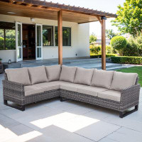 Latitude Run® Deven-Jon 105" Wide Outdoor Wicker L-Shaped Patio Sectional with Cushions